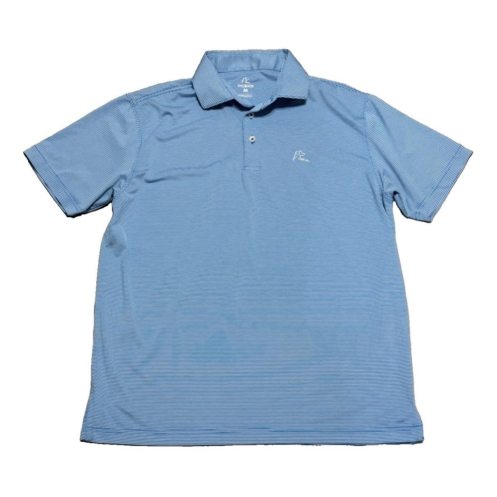 NWOT Rhoback Mens M Blue Striped Performance Golf Polo Logo